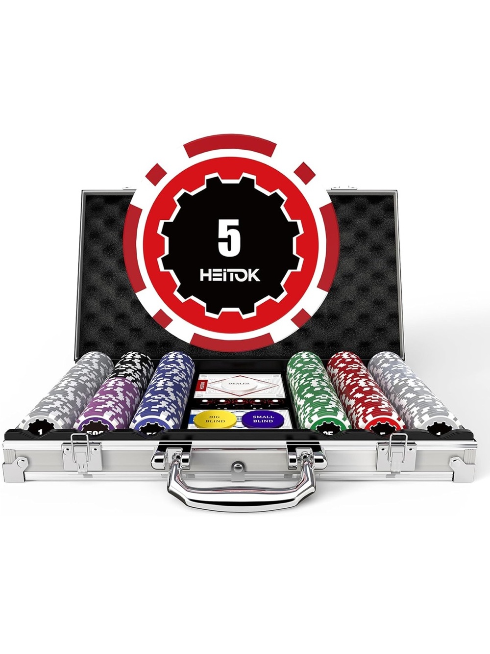 HEITOK 300-Piece 11.5g Poker Chip Set with Denominations for Texas Hold'em